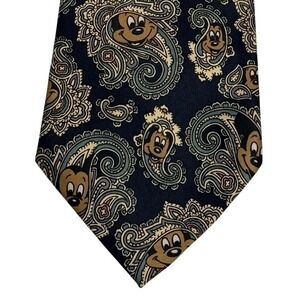 Mercedes Mickey Mouse Paisley Necktie Disney Character Navy Blue Silk Mens Tie